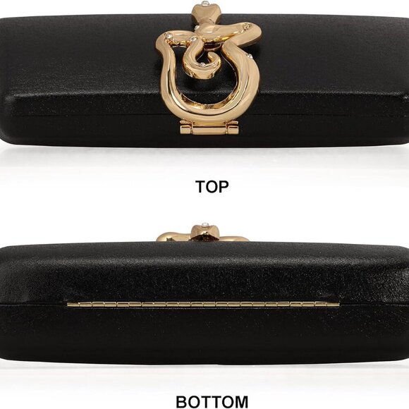 Elegant Black Evening Clutch with Snake Clasp - Perfect for Weddings and Parties - Picture 5 of 8
